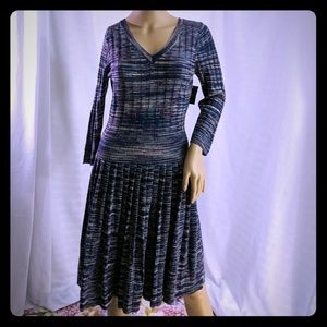 Taylor 3/4 Sleeve knit dress pleated skirt navy M